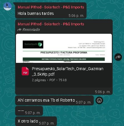 Chat con Manuel Pithod de Solartech: presupuesto de 3,5 kWp cerrado