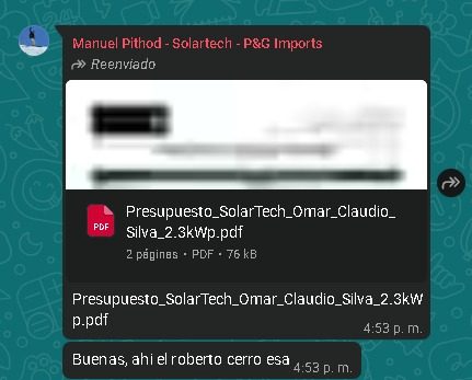 Chat con Manuel Pithod de Solartech: presupuesto de 2,3 kWp cerrado